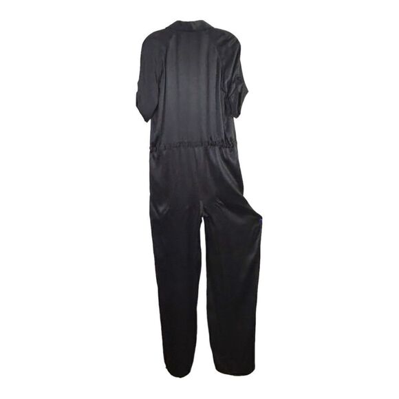 NEW Ellen Tracy Black Silk Jumpsuit Tie Waist Short Sleeve Wide Leg Womens 2 - Picture 2 of 7